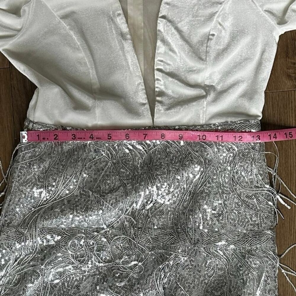Double Crazy White Velvet Silver Sequin Fringe Mini Dress Women’s Size S - Picture 8 of 11